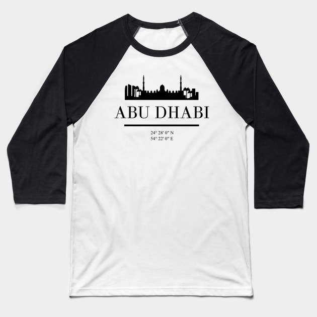 ABU DHABI UAE BLACK SILHOUETTE SKYLINE ART Baseball T-Shirt by deificusArt